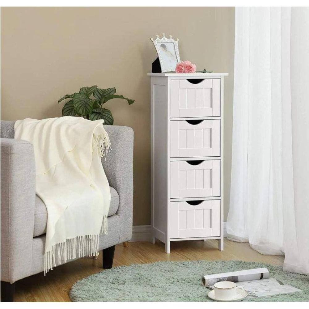 Miscool July 11.8 in. W x 11.8 in. D x 32.28 in. H White Freestanding Linen Cabinet with Drawers (2)