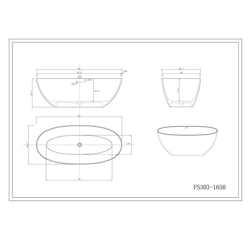 JimsMaison 65 in. x 30 in. Stone Resin Soaking Bathtub with Center Drain in White and Green (2)