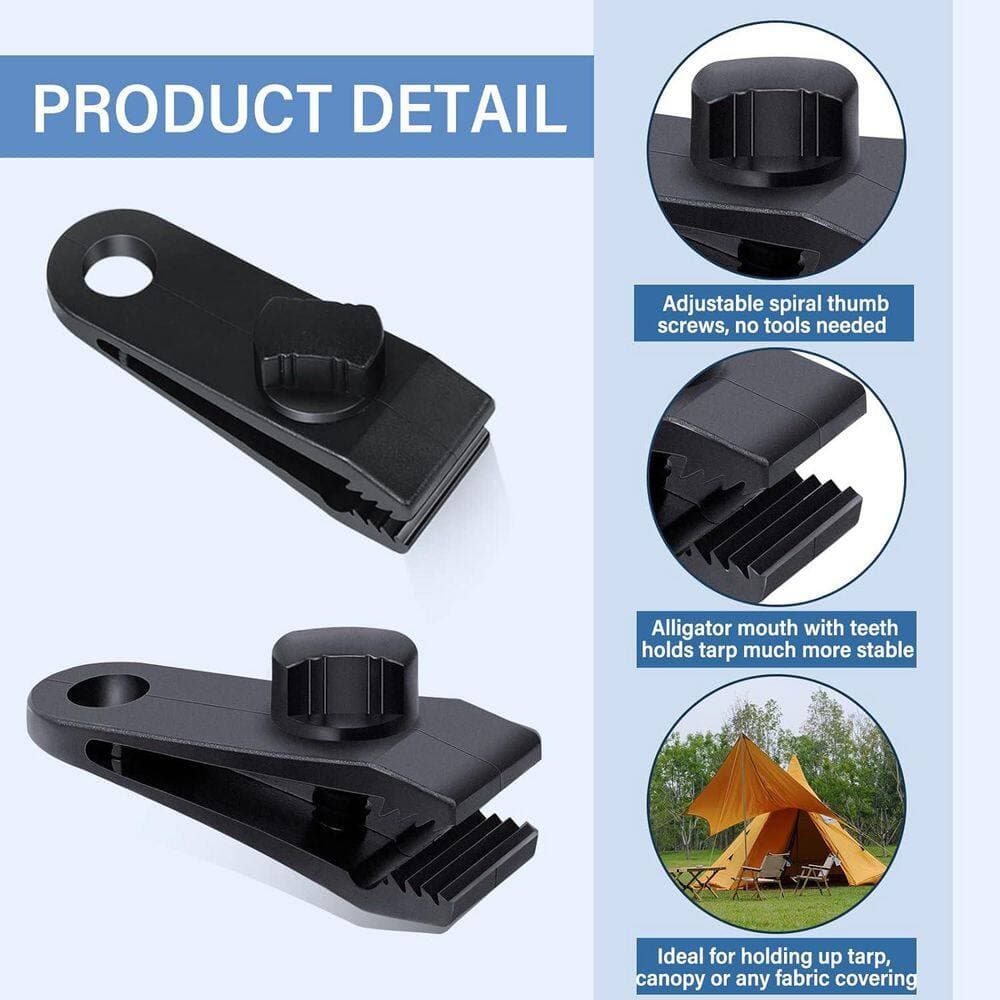Afoxsos Heavy Duty Lock Grip Tarp Clips with Carabiner Clips and Bungee Cords Set (45-Pack) for Awnings Camping Canopies (3)