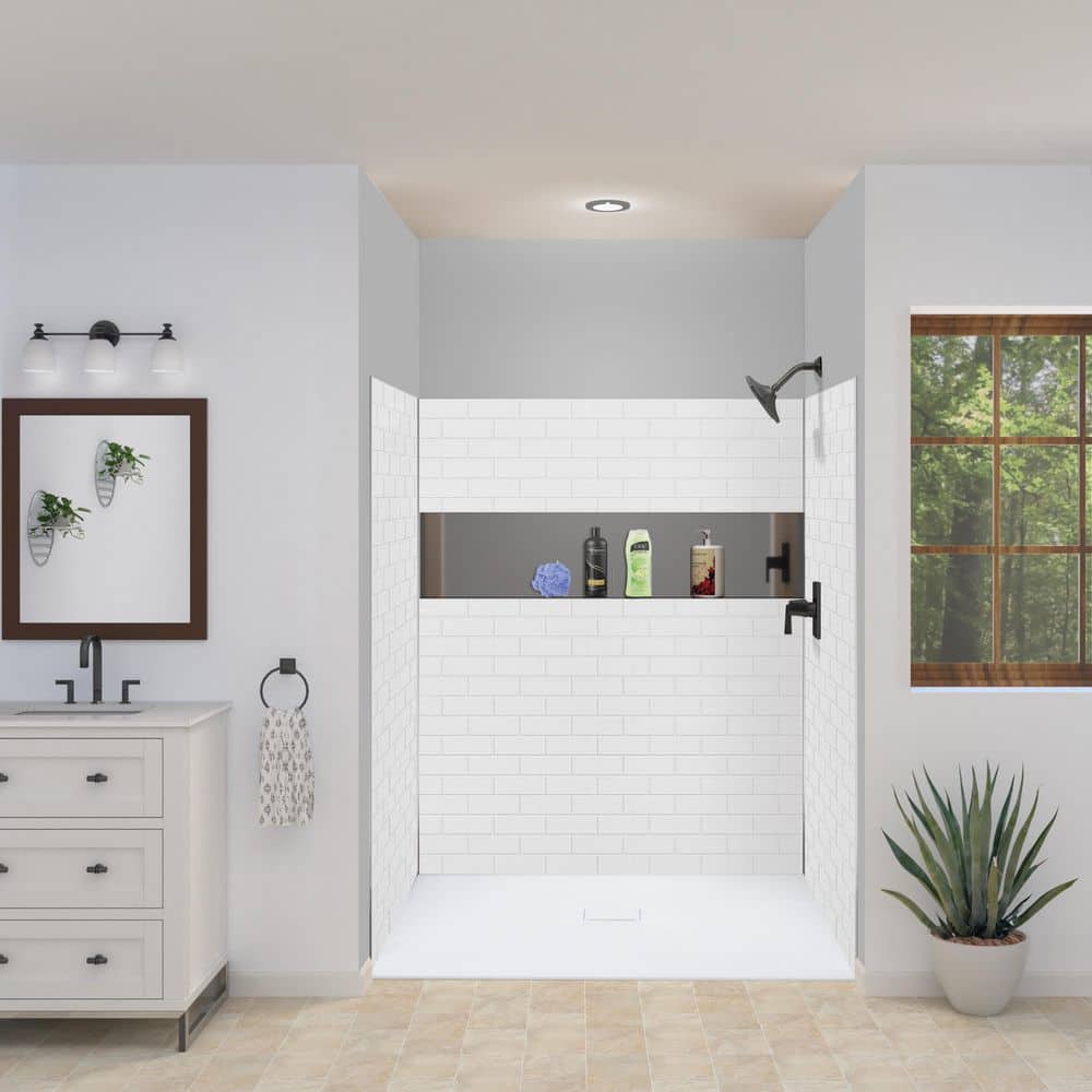 Transolid Prodigy 60 in. W x 72 in. H x 36 in. D 3-Piece Glue-Up Alcove Shower Surround in White Subway Tile (1)