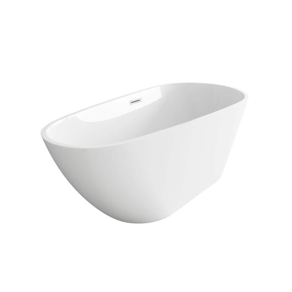 Unbranded Timeless Home 59 in. x 31.5 in. Soaking Bathtub with Center Drain in Glossy White with Brushed Nickel Trim (2)