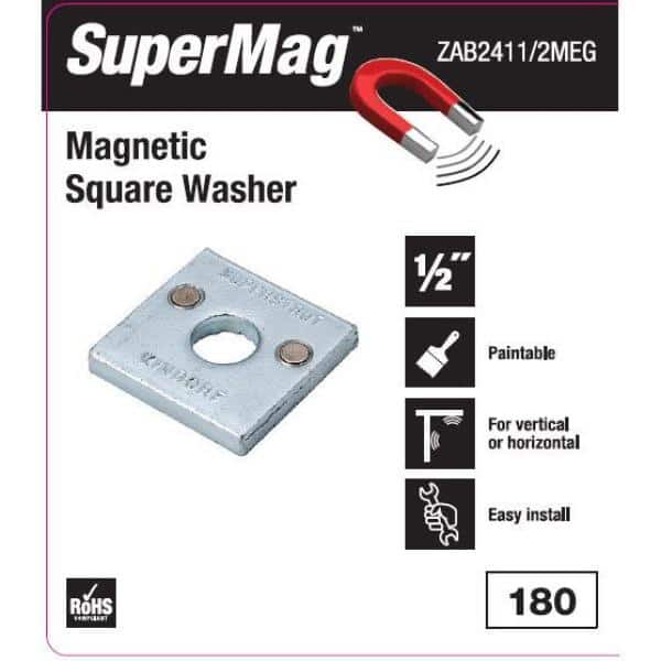 SuperMag 1/2 in. Square Strut Washer Silver Galvanized with Magnets -Strut Fitting - (5-Pack) (ZAB2411/2MEG) (2)
