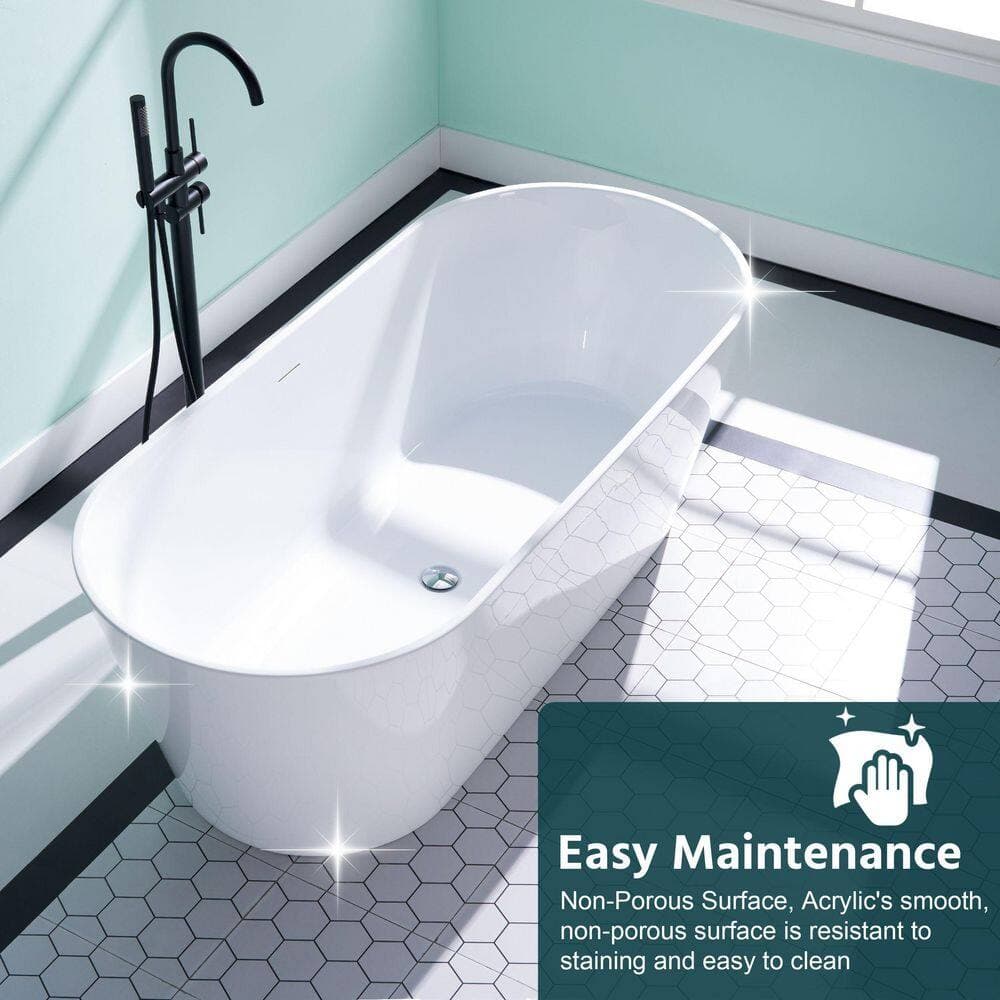 Liviza 67 in. x 29 in. 100% Pure Virgin Acrylic Freestanding Soaking Bathtub with Center Drain in Glossy White (3)