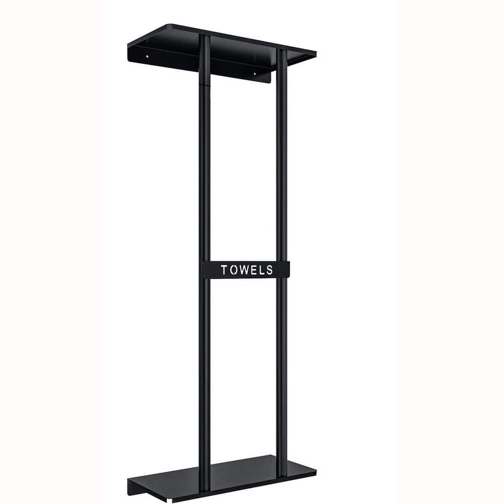 Unbranded 30 in. Single Bathroom Towel Rack for Rolled Towels Wall Mounted with Metal Shelf in Black (1-Pack) (1)