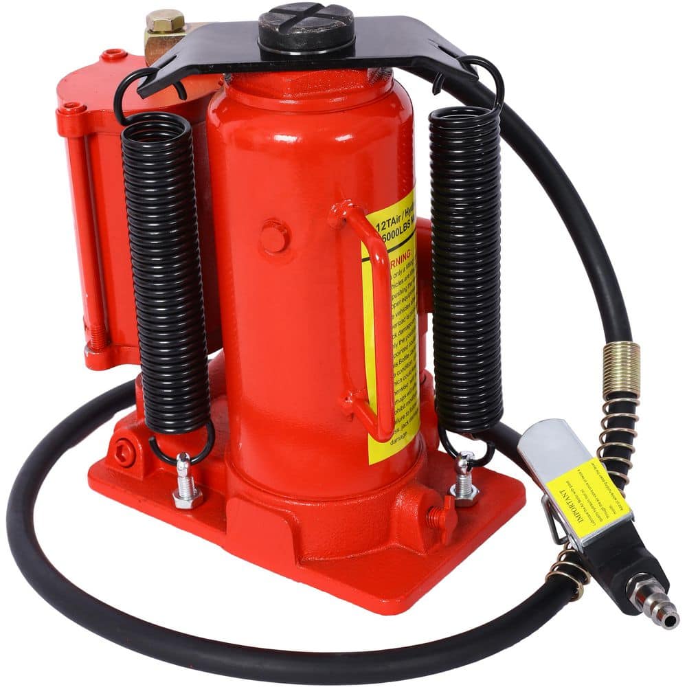 Amucolo 12 Ton Red All Welded Bottle Jack Air Hydraulic Bottle Jack, 9.8-19.3 in. Lifting Range, Manual Handle and Air Pump (1)