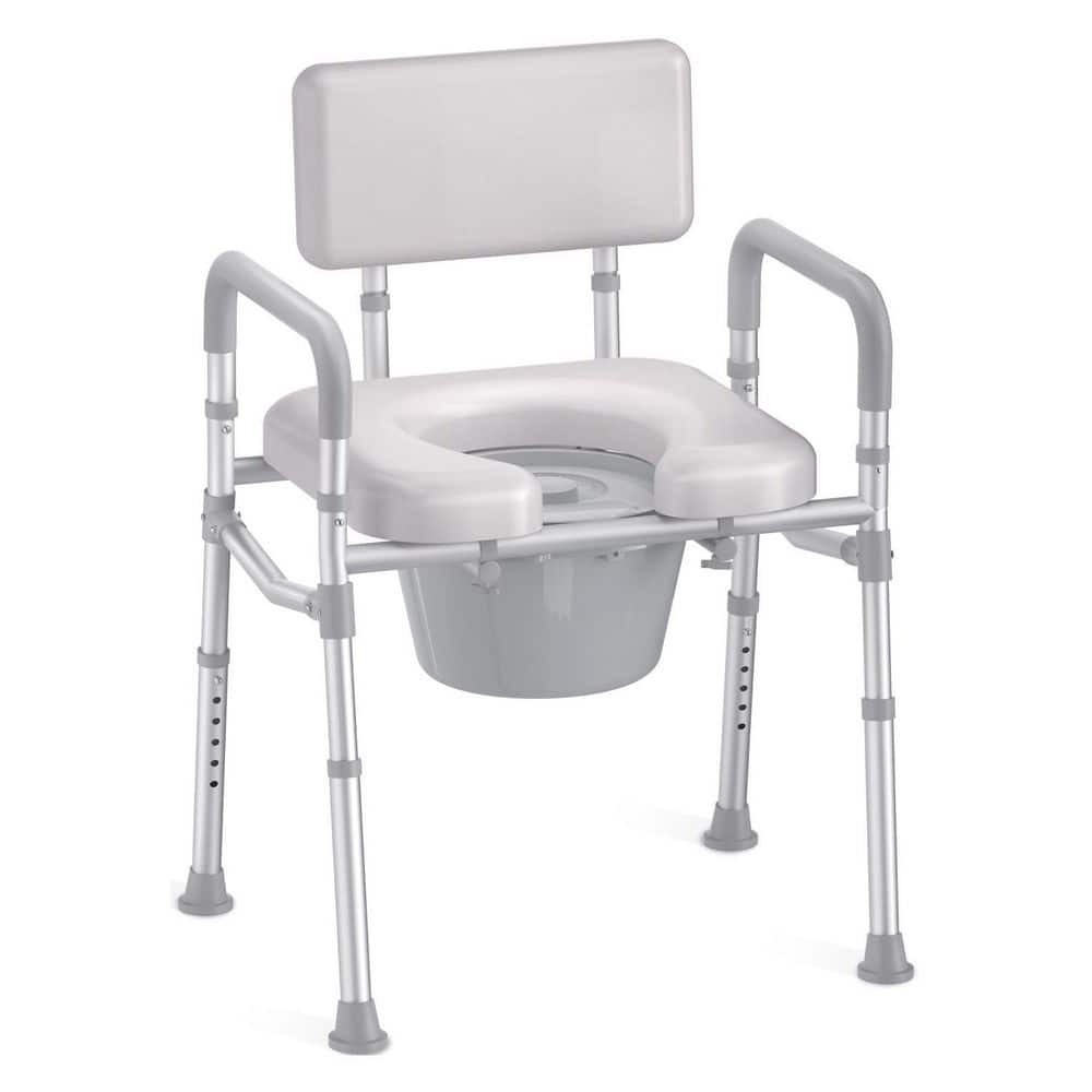 Wudkey Aluminum Bedside Commode with Padded Seat and Backrest, Commode Toilet with Bucket for Seniors, 350 lb. Capacity (1)