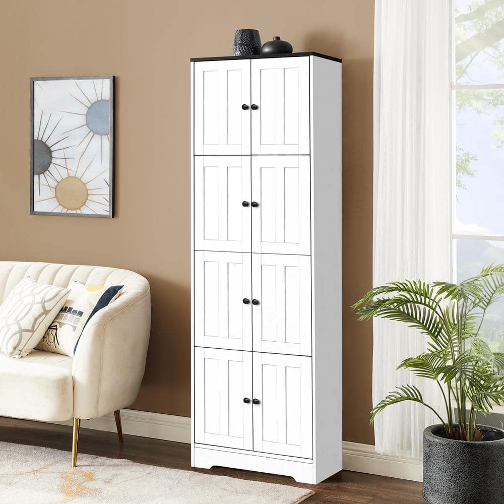 Unbranded 24 in. W 12.8 in. D 72.4 in. H MDF Linen Cabinet with 8-Doors and 4-Shelves