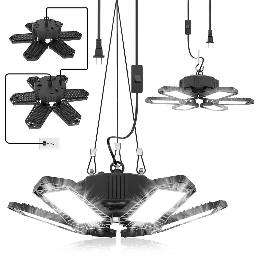 BIBIVIS Deformable LED Garage Ceiling Light, 120 Volt, 20000 Lumen, Plug-In Linkable Shop Light, 2 Pack 6-Panel Garage Lighting (1)