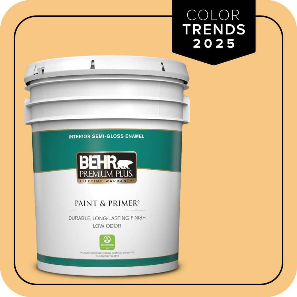 BEHR PREMIUM PLUS 5 gal. #PPU6-07 Jackfruit Semi-Gloss Enamel Low Odor Interior Paint & Primer