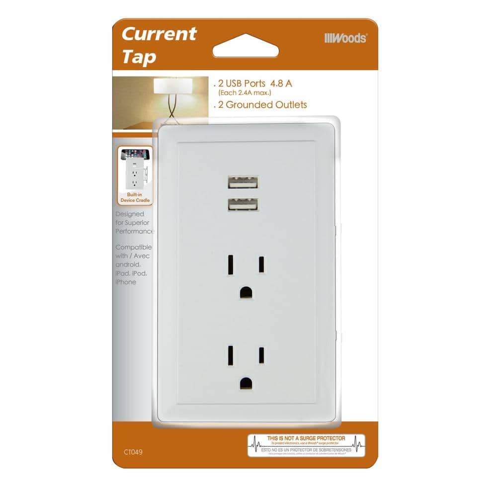 Southwire 2.4-Amp 2-Outlet/2-USB Plug-In Wall Charger (3)