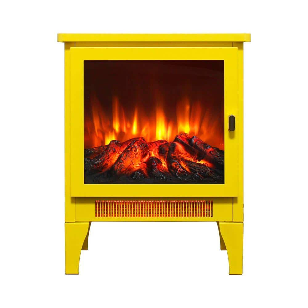 Unbranded 14.2 in. Freestanding Electric Fireplace Stove heater with 3D Flame Effect, in Lemon Yellow