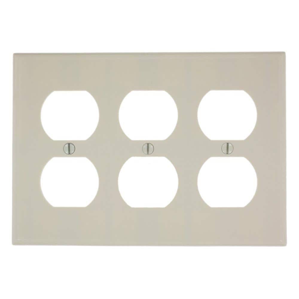 Leviton 3-Gang Light Almond Duplex Outlet/Receptacle Plastic Standard Wall Plate (1-Pack) 78030