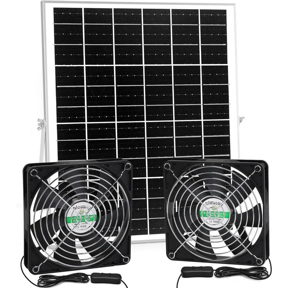 Vrbgify 5.5 in. Solar Fan Kit with 25W Panel and 2 Waterproof Fans for Outdoor Use