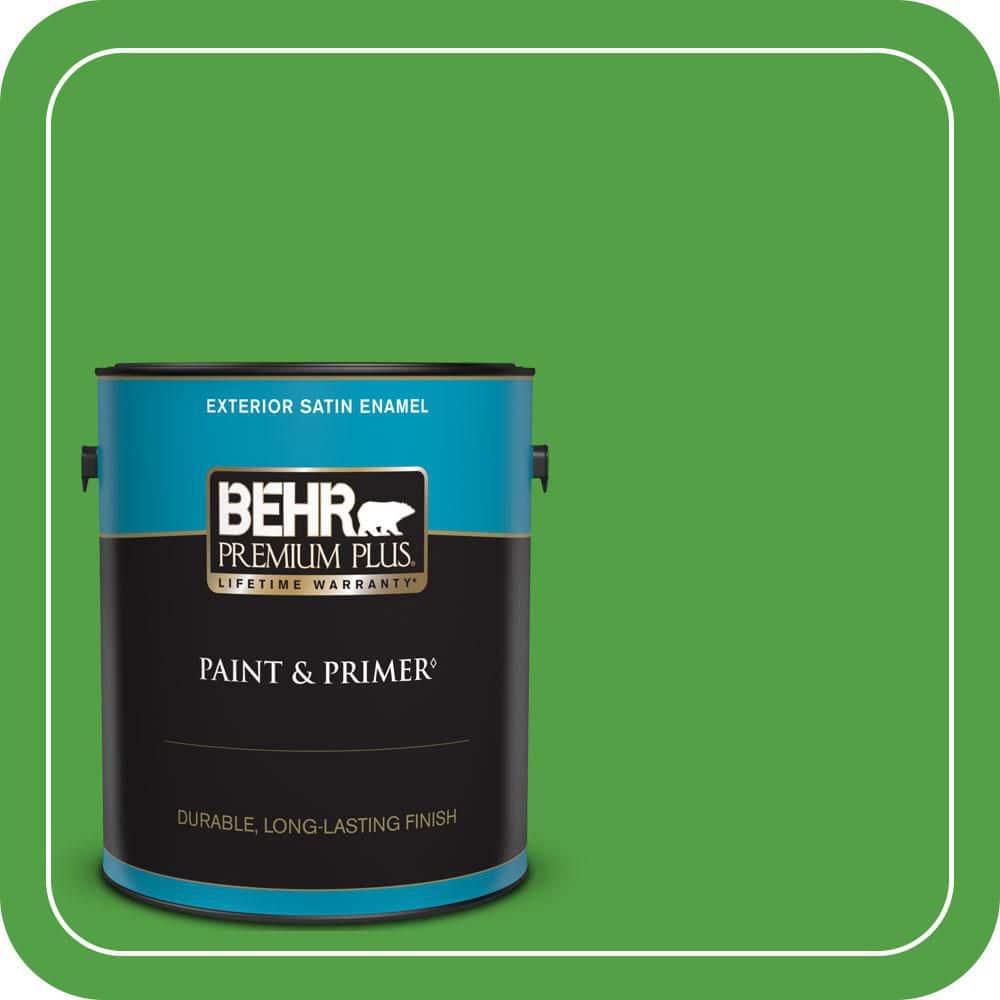 BEHR PREMIUM PLUS 1 gal. #S-G-440 Green Acres Satin Enamel Exterior Paint & Primer