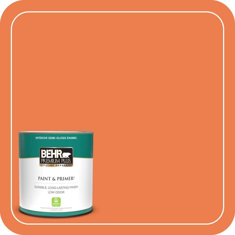 BEHR PREMIUM PLUS 1 qt. #P200-6 Sizzling Sunset Semi-Gloss Enamel Low Odor Interior Paint & Primer (1)