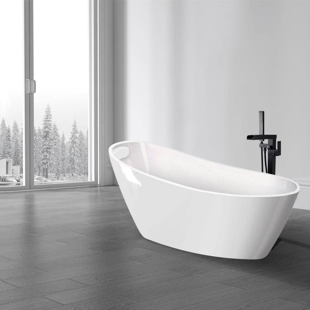 Transolid Aaliyah Grande 67 in. x 30.75 in. Soaking Bathtub with Reversible Drain in Gloss White/Matte Black with Faucet, Pillow (2)