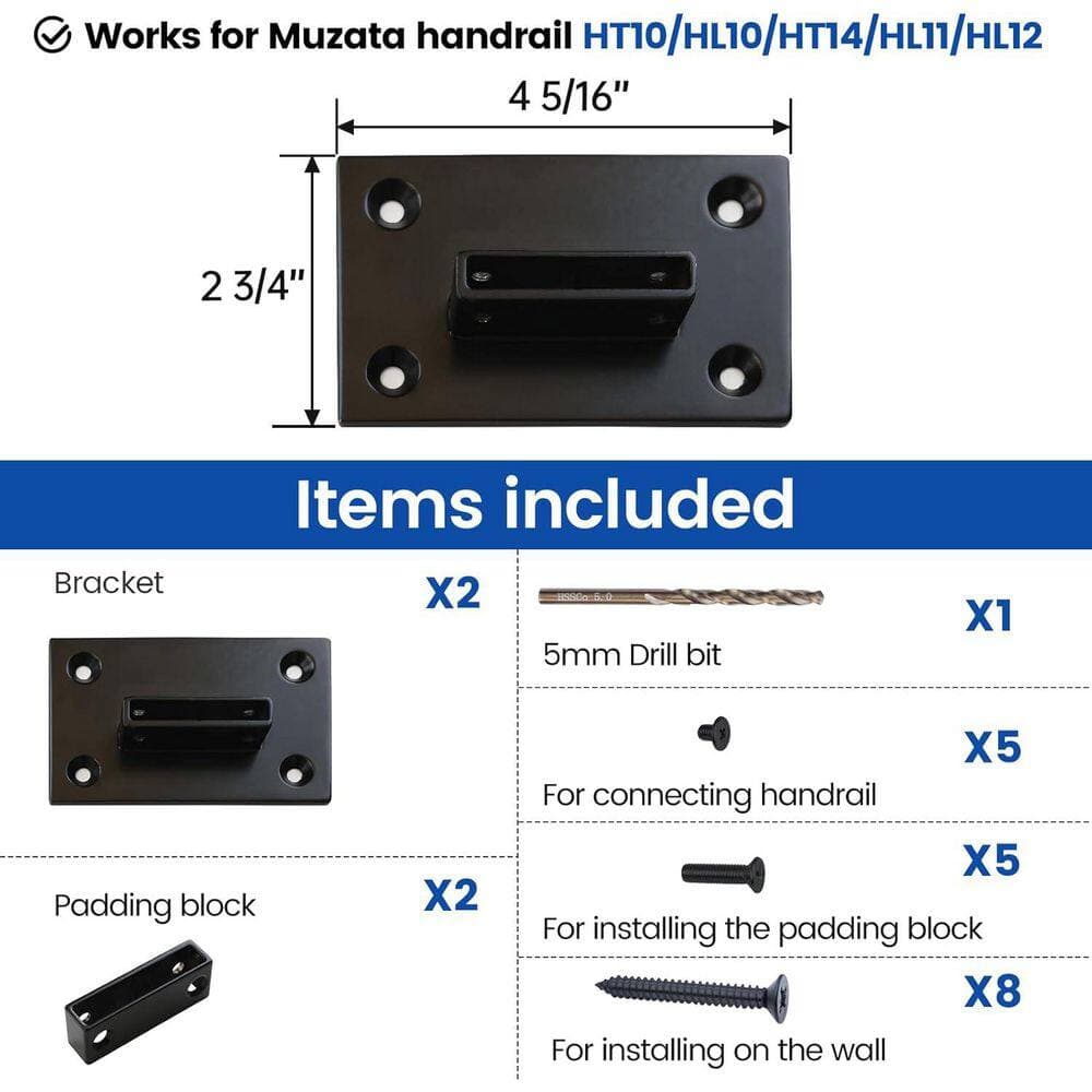 Afoxsos Flat Handrail Accessories 2 Pack Black Stainless Steel End Brackets Universal Wall Mount Base Support (3)