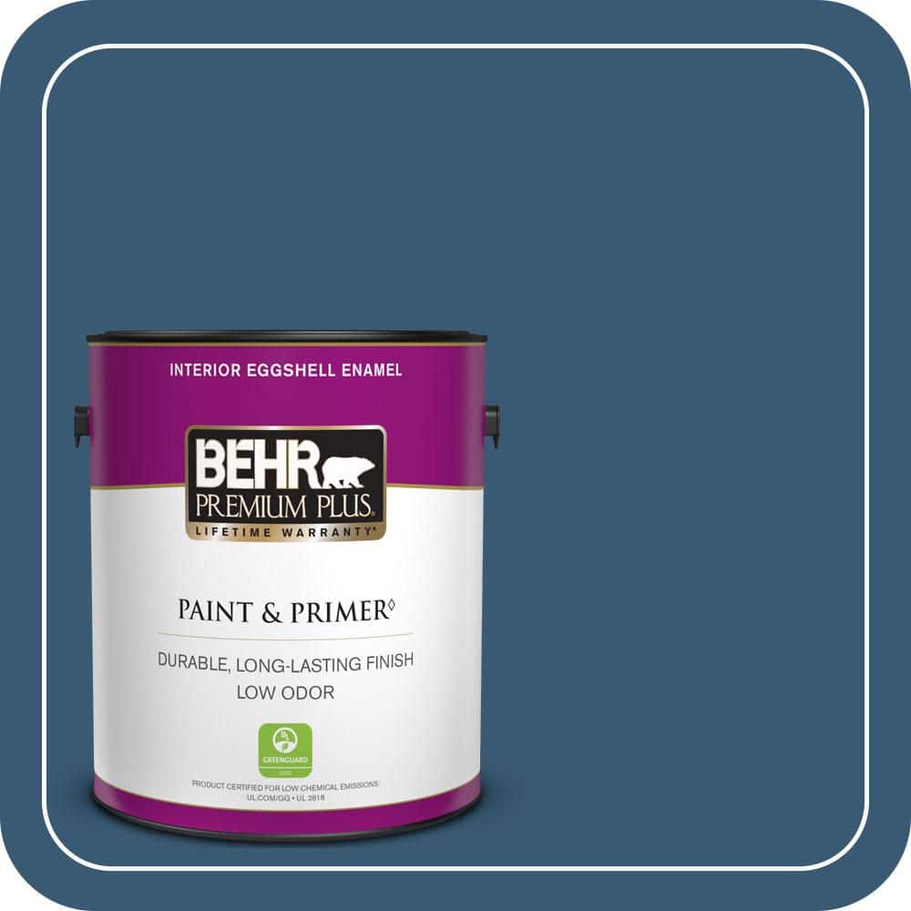 BEHR PREMIUM PLUS 1 gal. #M500-6 Express Blue Eggshell Enamel Low Odor Interior Paint & Primer (1)