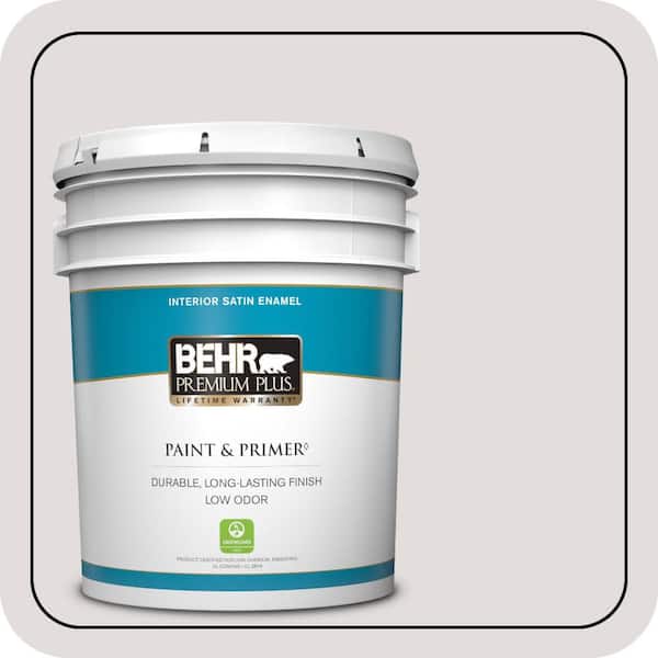 BEHR PREMIUM PLUS 5 gal. #PR-W07 Fading Fog Satin Enamel Low Odor Interior Paint & Primer (2)