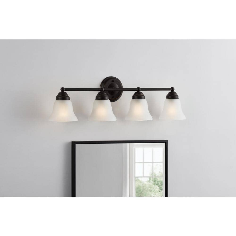 Hampton Bay Ashhurst 32.75 in. 4-Light Oil-Rubbed Bronze Bathroom Vanity Light with Frosted Glass Shades (2)