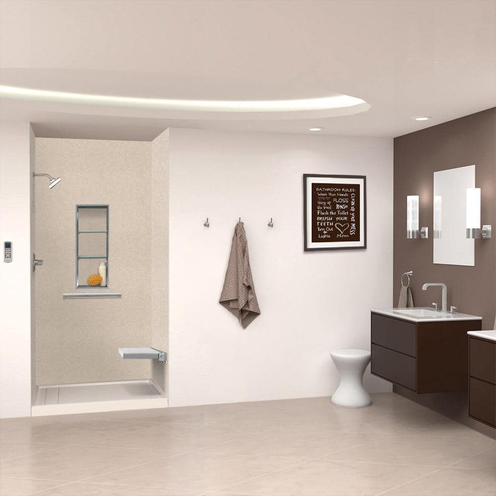 Transolid Saramar 48 in. W x 96 in. H x 36 in. D 3-Piece Glue to Wall Alcove Shower Wall Kit in Cashew Velvet (2)