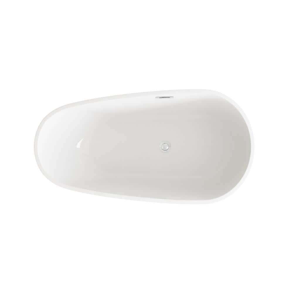 Unbranded Timeless Home 59 in. x 31.5 in. Soaking Bathtub with Center Drain in Glossy White with Chrome Trim (2)