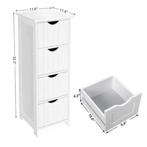 FORCLOVER 11.8 in. W x 11.8 in. D x 32.3 in. H White Wood Freestanding Linen Cabinet with 4 Drawers in White (3)