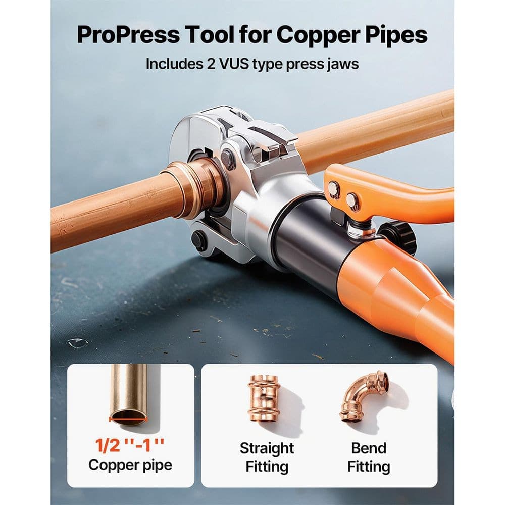 VEVOR Copper Pipe Crimping Tool, Hydraulic Driven Pro Press Tool, Copper Tube Fittings Crimper for Narrow Spaces (2)