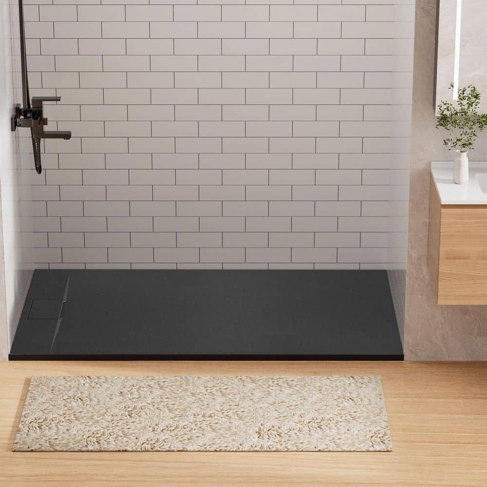 AZUPIN 48 in. L x 36 in. W Curbless Alcove Shower Pan Base with L/R Drain in Black (2)