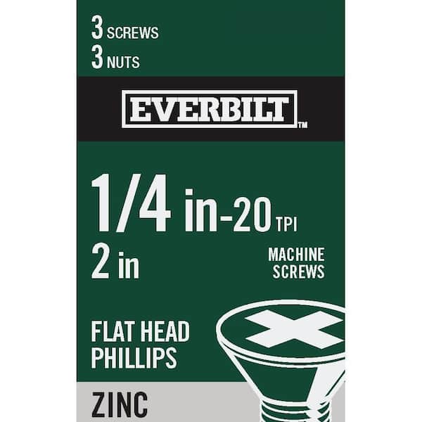 Everbilt 1/4 in.-20 x 3 in. Phillips Flat Head Zinc Plated Machine Screw (3-Pack) (4)
