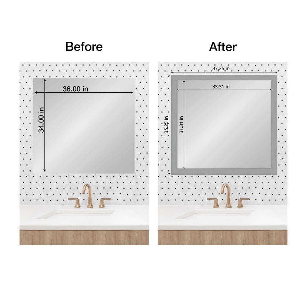 Amanti Art Mirror Makeover Brushed Nickel 35.25 in. W x 37.25 in. H Bathroom Mirror Frame Border Kit-Fits a 34 x 36 Mirror (2)