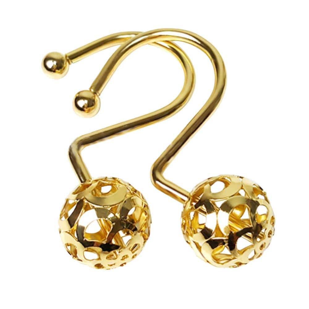 Unbranded Set of 12 Gold Stainless Steel Hollow Ball Shower Curtain Hooks for Bathroom Rod (1)