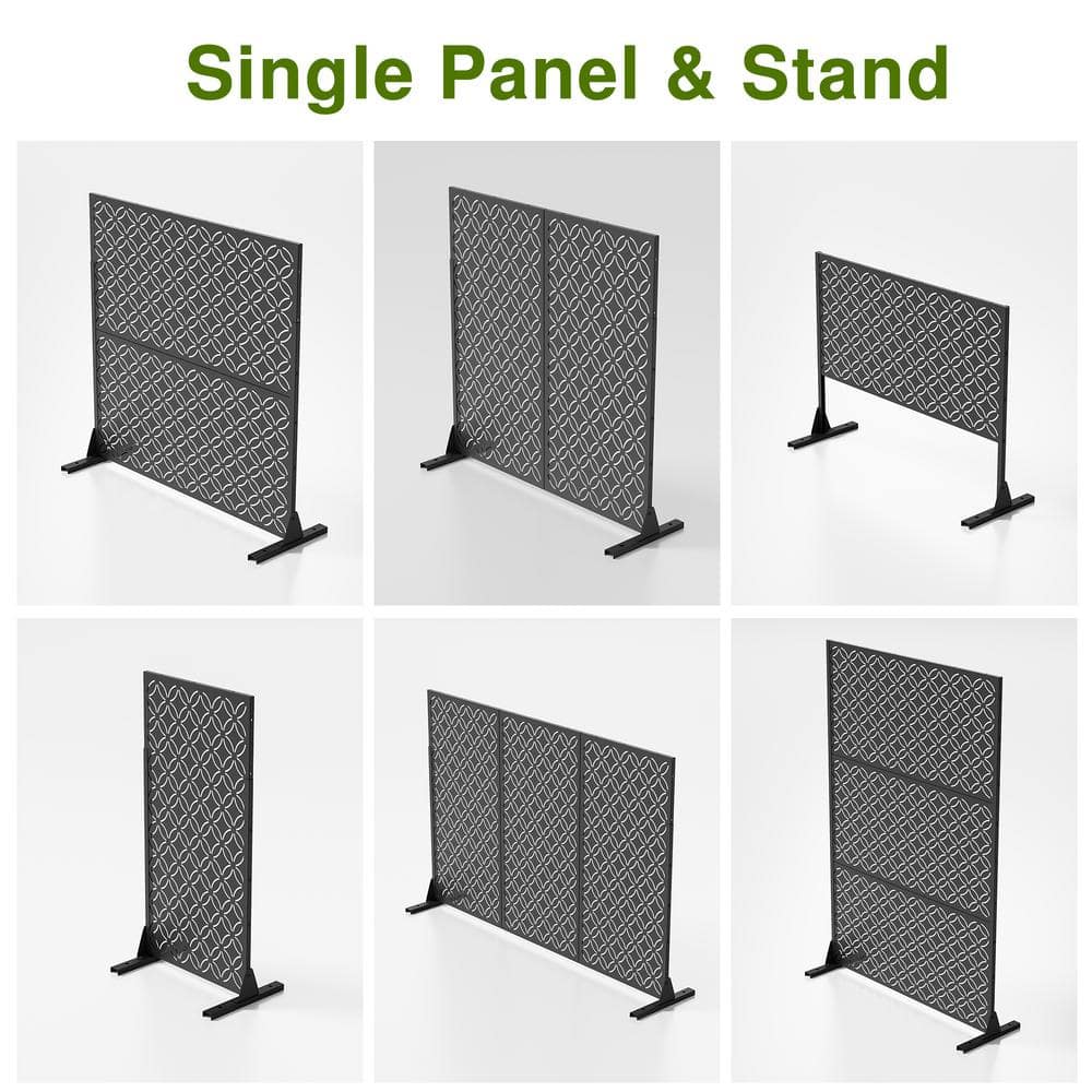 Dovelina 72 in.H x 47 in.W Galvanized Steel Wall Sculptures Metal Fence Privacy Screen Garden Screen Panels in Black (3)