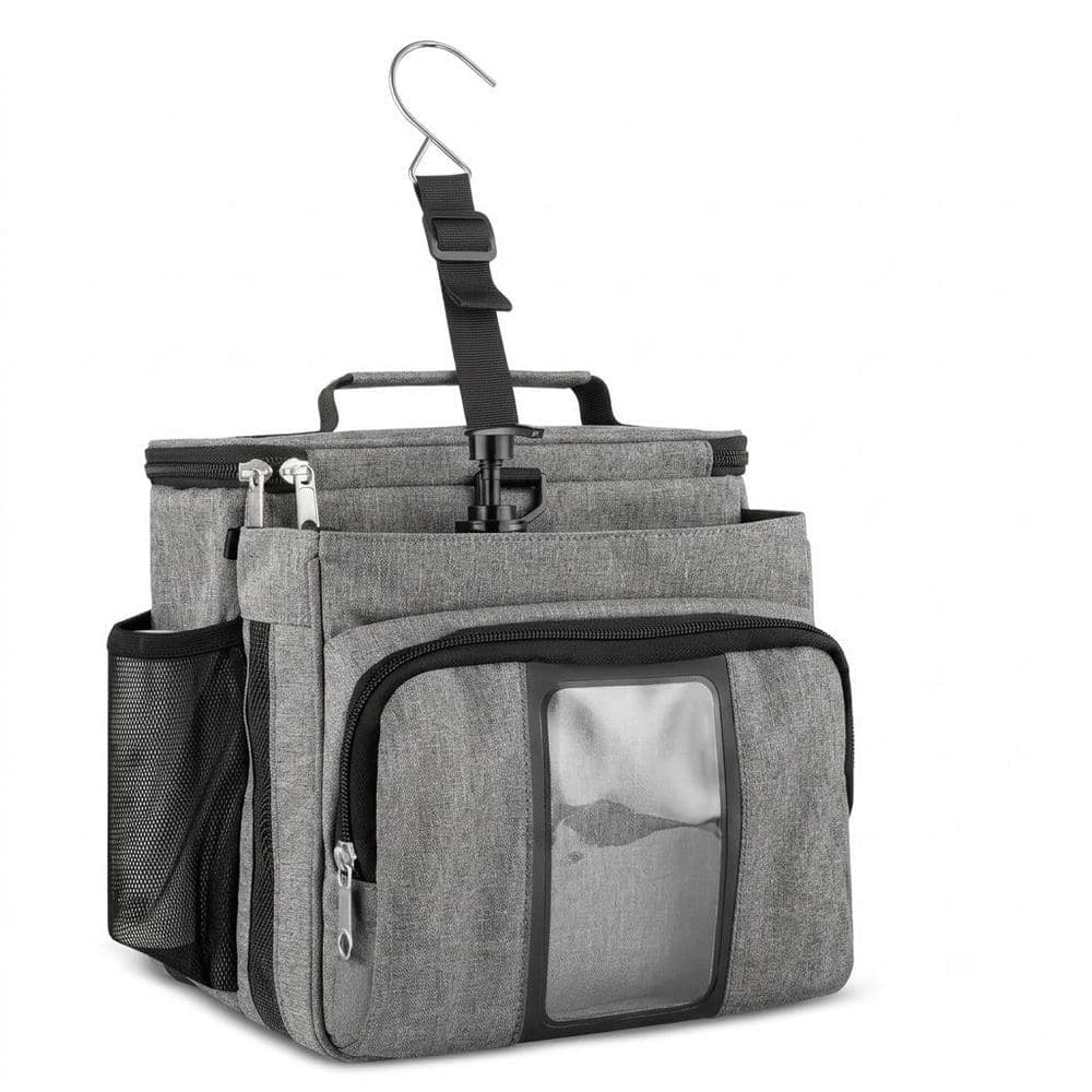 Unbranded Portable Mesh Shower Caddy Tote Bag Brushed Nickel 2-Compartments Quick Dry Hanging Organizer with Hook (1)