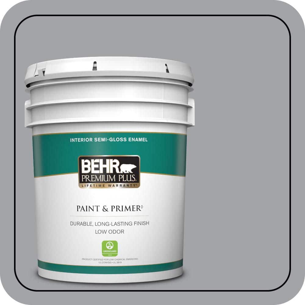 BEHR PREMIUM PLUS 5 gal. #N530-4 Power Gray Semi-Gloss Enamel Low Odor Interior Paint & Primer