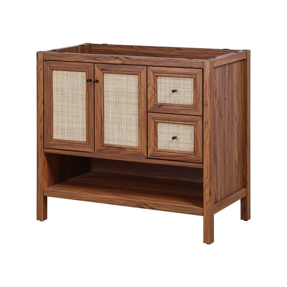 JONATHAN Y Jasper 36 in. W 18 in. D 33 in. H Rattan Modern Coastal 2-Shelf Bath Vanity Cabinet without Top (2)