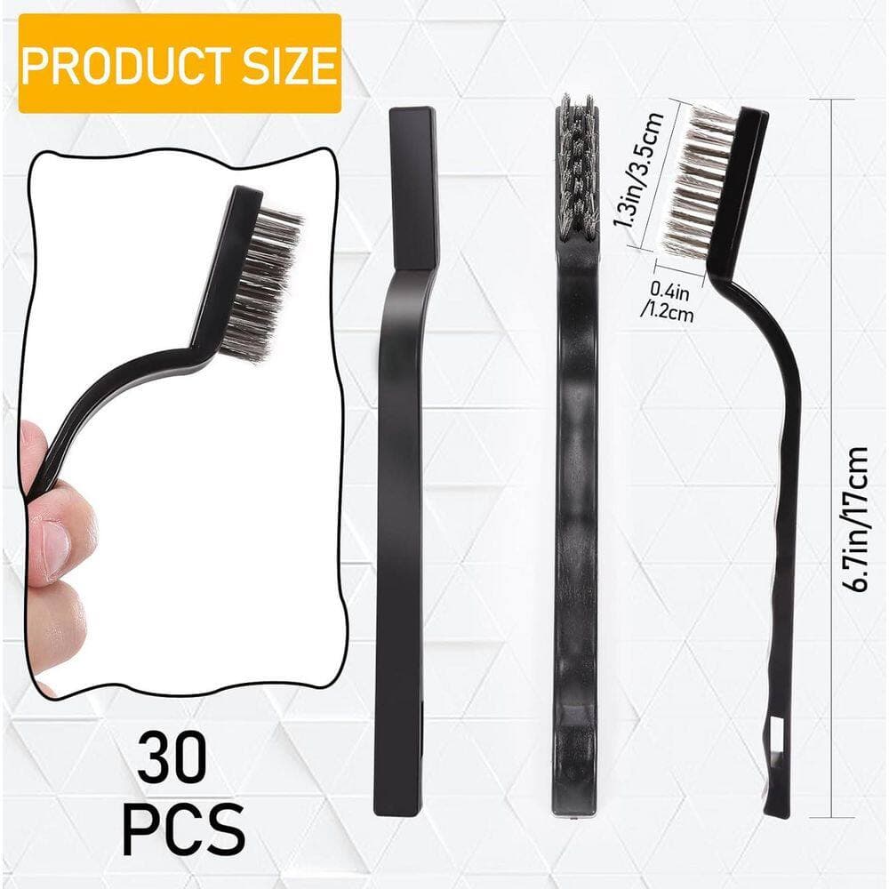 KIWDZFU Stainless Steel Mini Wire Brushes Set with Curved Handle for Cleaning Welding Slag and Rust, 30-Pieces 6.7 in. (2)