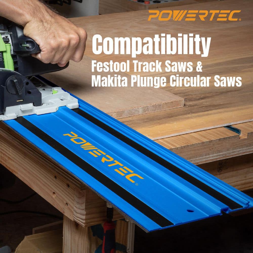 ‎POWERTEC 110 in. Track Saw Guide Rail with Protective Bag for Makita/Festool Track Saws, Incl. 2x55 in. Guide Rails, 2 Connectors (2)