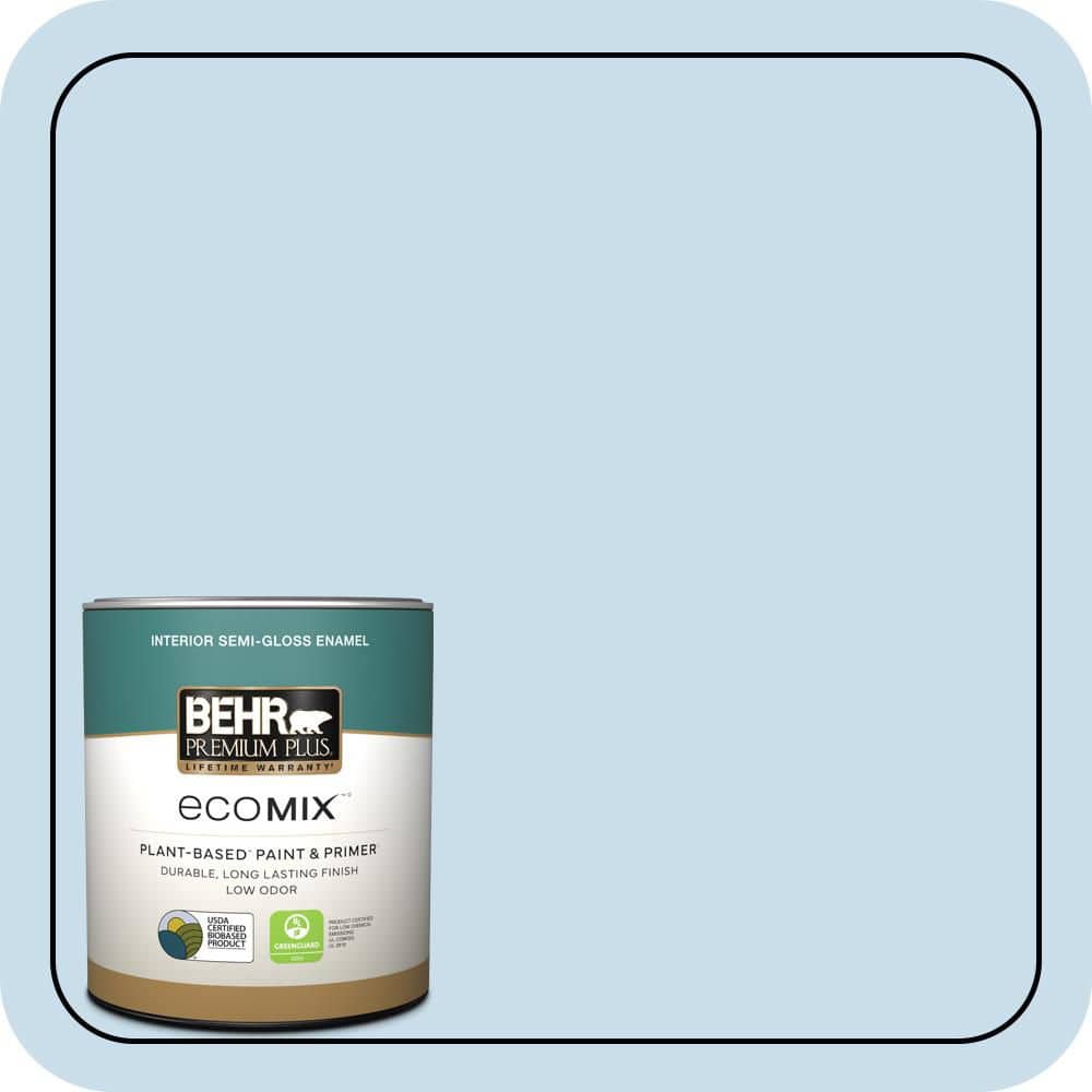 BEHR PREMIUM PLUS 1 qt. #560C-2 Caribbean Mist Semi-Gloss Enamel EcoMix Plant-Based Interior Paint & Primer (1)