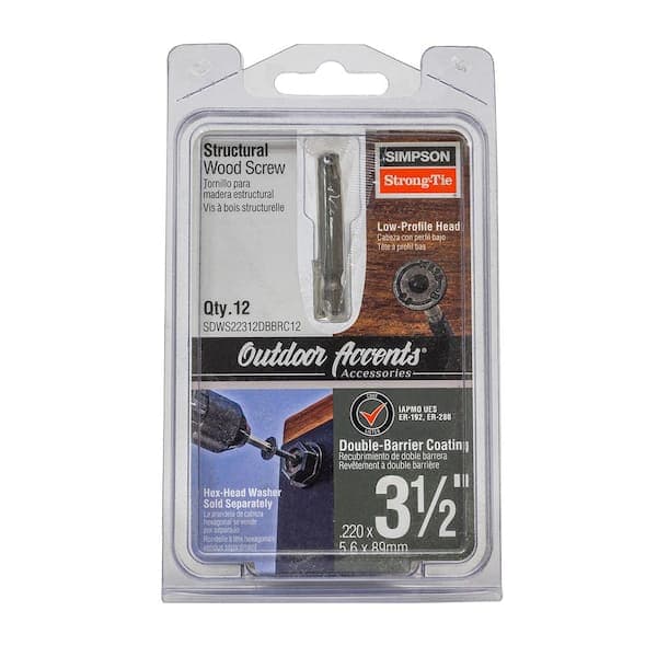Simpson Strong-Tie Outdoor Accents 0.220 in. x 3-1/2 in. T40 6-Lobe, Low Profile Head, Black Structural Wood Screw (12-Pack) (2)