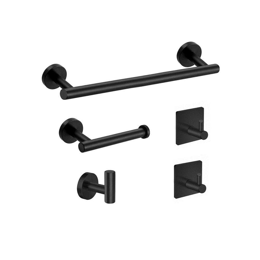 Unbranded 5-Pack Wall Mounted Bathroom Hardware Set with Stainless Steel Construction and Sleek Design in Matte Black (1)