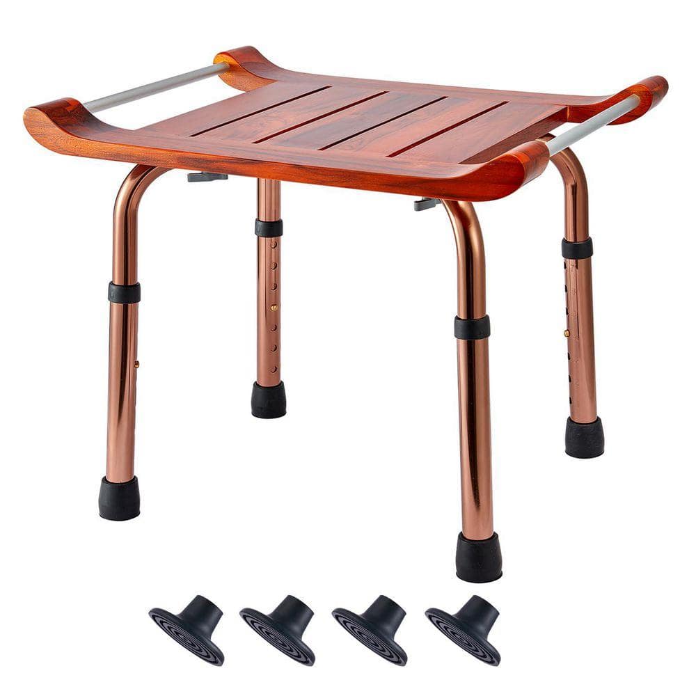 Lynzavix 14 in. W Freestanding Adjustable Height Teak Shower Bench Stool Seat for Elderly and Disabled in Brown (1)