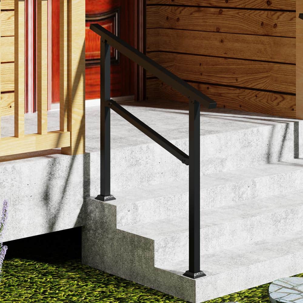 FUFU&GAGA 36 in. H x 3.3 ft. W Black iron Rail Kit Handrails for Outdoor Steps Fit 2 or 3 Steps Stair Railing in Black (3)