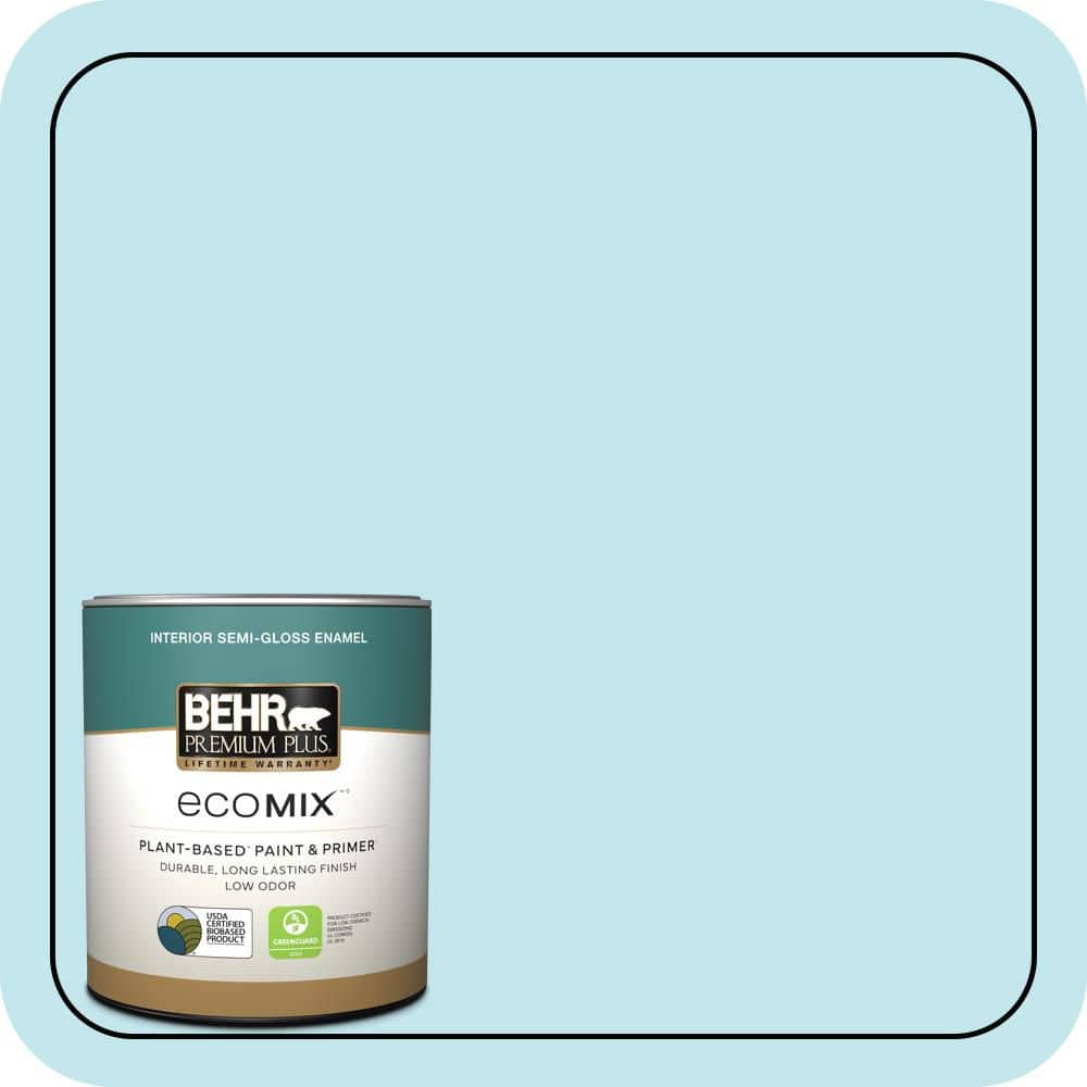 BEHR PREMIUM PLUS 1 qt. #520A-2 Ice Flower Semi-Gloss Enamel EcoMix Plant-Based Interior Paint & Primer (1)