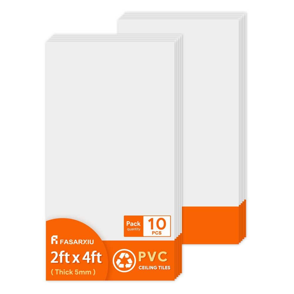 Fasarxiu 2 ft. x 4 ft. Smooth White High-Grade PVC Drop Ceiling Tile, Waterproof, Washable and Fire-Rated (80 sq. ft./box)