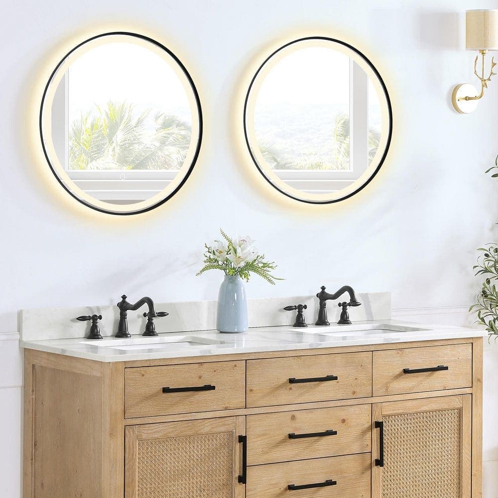 Altair Arbios 60 in. W 22 in. D Stone White Rectangular Double Sink Bathroom Vanity Top Calcutta White 8 in. WD (2)