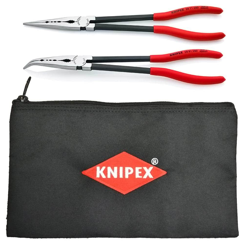 KNIPEX 11 in. Extra Long Straight and Angled Needle Nose Pliers Set with Storage Pouch (1)