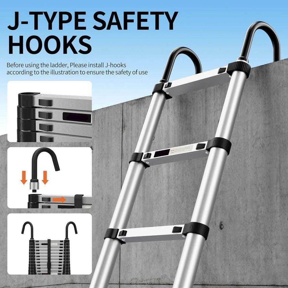 KIWDZFU Telescoping Aluminum Extension Ladder 10.5 ft. w/ Stabilizer Bar Lightweight Multi-Purpose Heavy Duty 330 lbs. Capacity (3)
