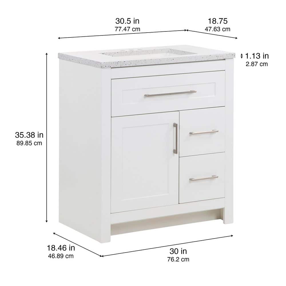 Home Decorators Collection Clady 31 in. Single Sink White Freestanding Bath Vanity with Silver Ash Cultured Marble Top (Assembled) (4)