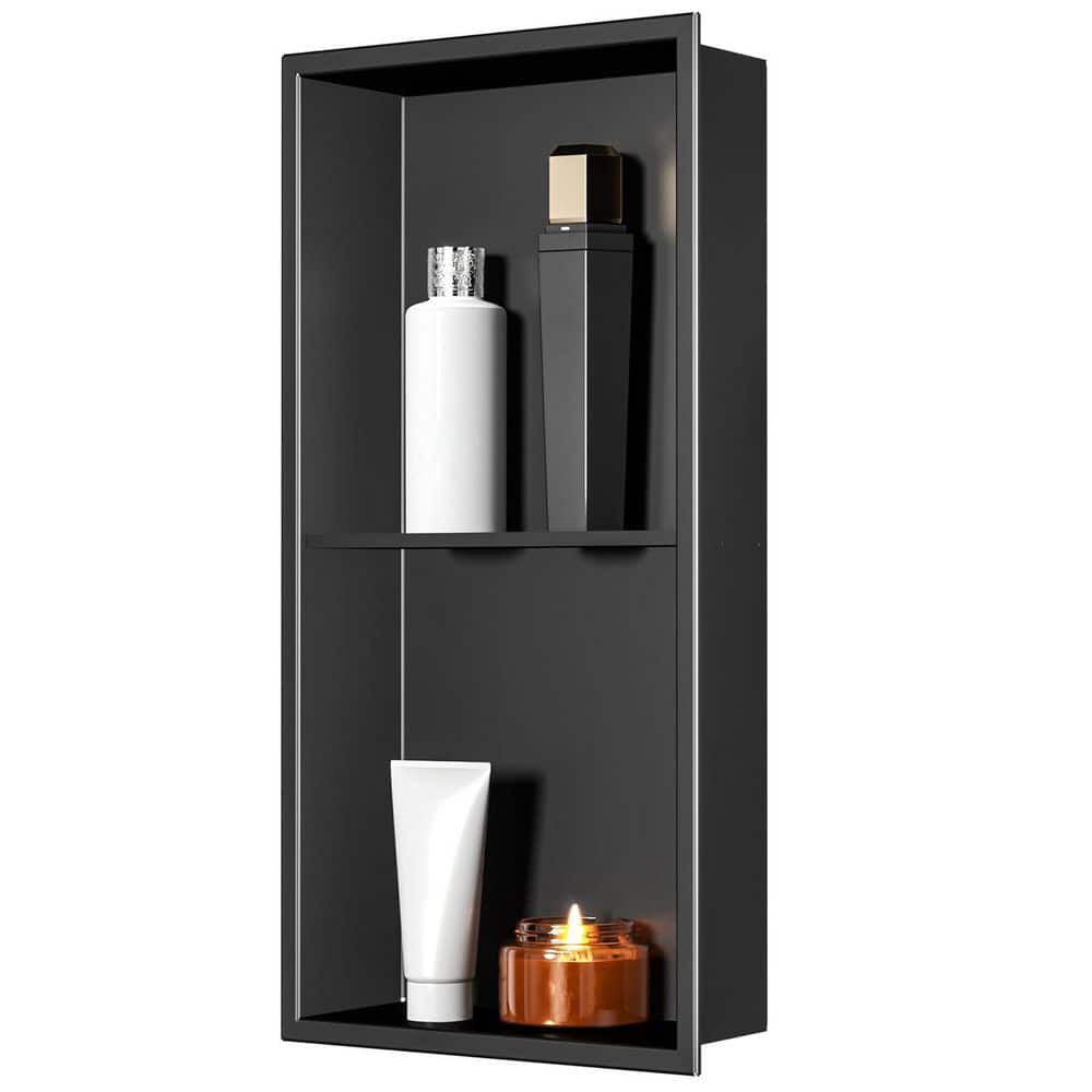 HOMEMYSTIQUE 12 in. W x 24 in. H x 4 in. D Stainless Steel Shower Niche in Matte Black (1)